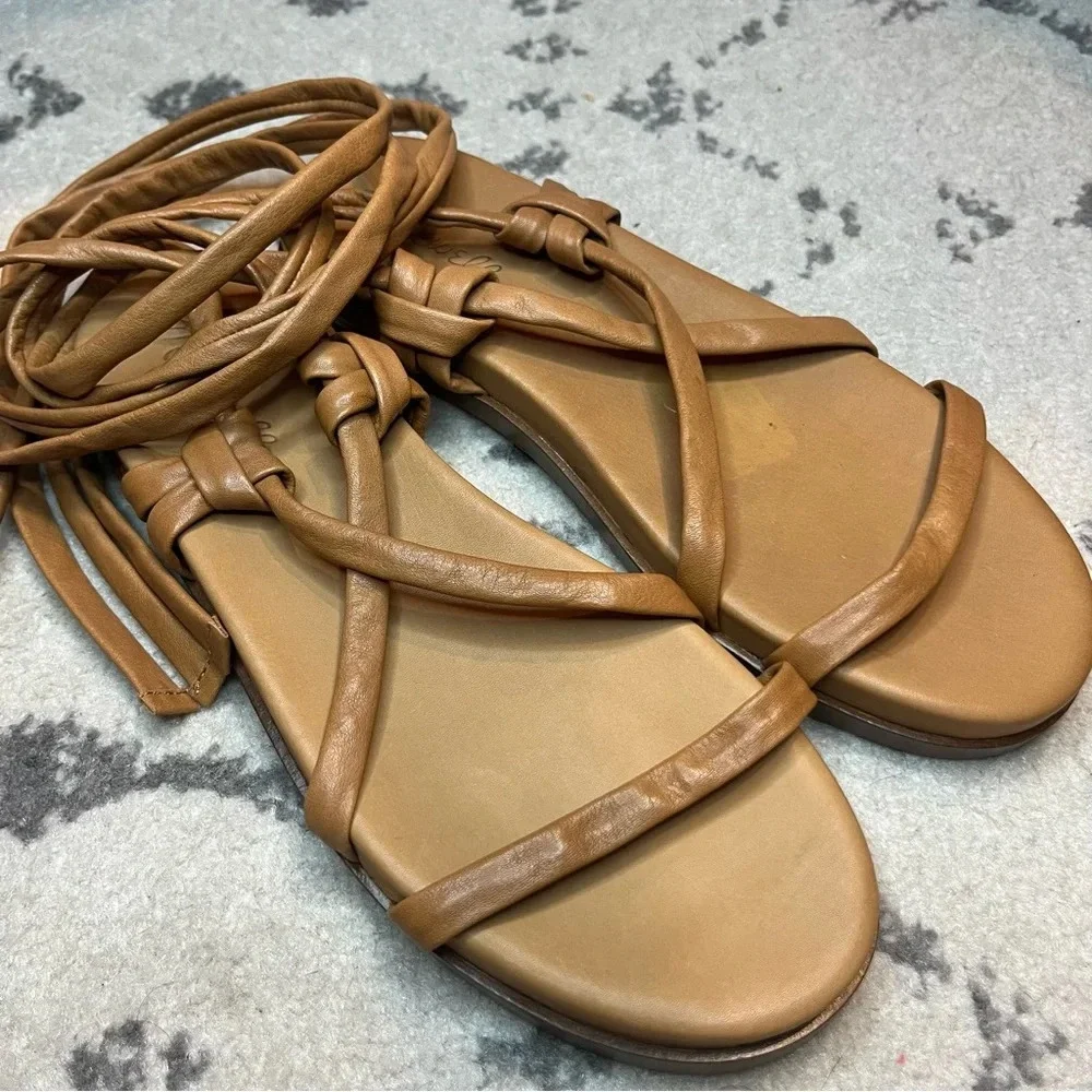 NEW MADEWELL Beachy Strappy Tie Summer Gladiator Faux Leather Tan Sandals